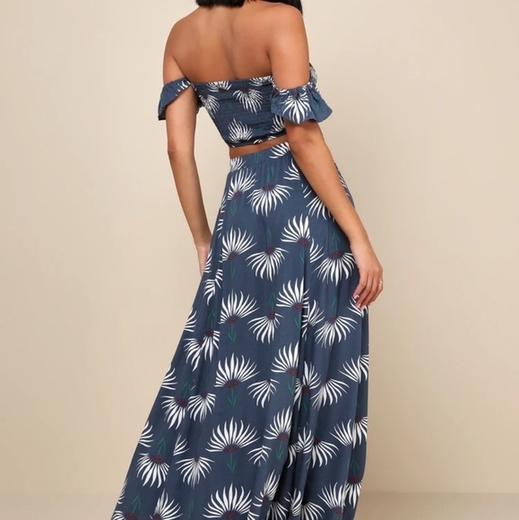 NWT Lulus Trancoso Dusty Blue Floral Print Two-Piece Maxi  Dress - Picture 4 of 12